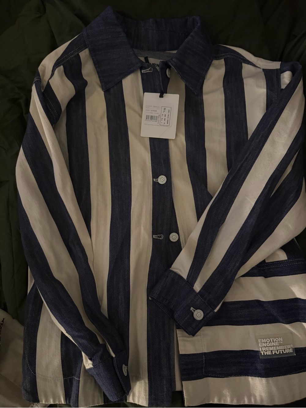 Women’s Striped Long-Sleeve Button-Down Shirt in Navy and White…New with tags